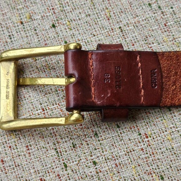 Genuine Leather Belt Brown Braided Unisex Gold Tone Solid Brass Buckle Waistband - Picture 9 of 12